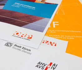 Dokumente mit verschiedenen Logos von RAVs Sozialdiensten und IV